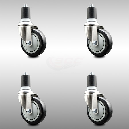 Service Caster 4 Inch 316SS Black Polyurethane Swivel 1-7/8 Inch Expanding Stem Caster Set SCC SCC-SS316EX20S414-PPUB-BLK-178-4